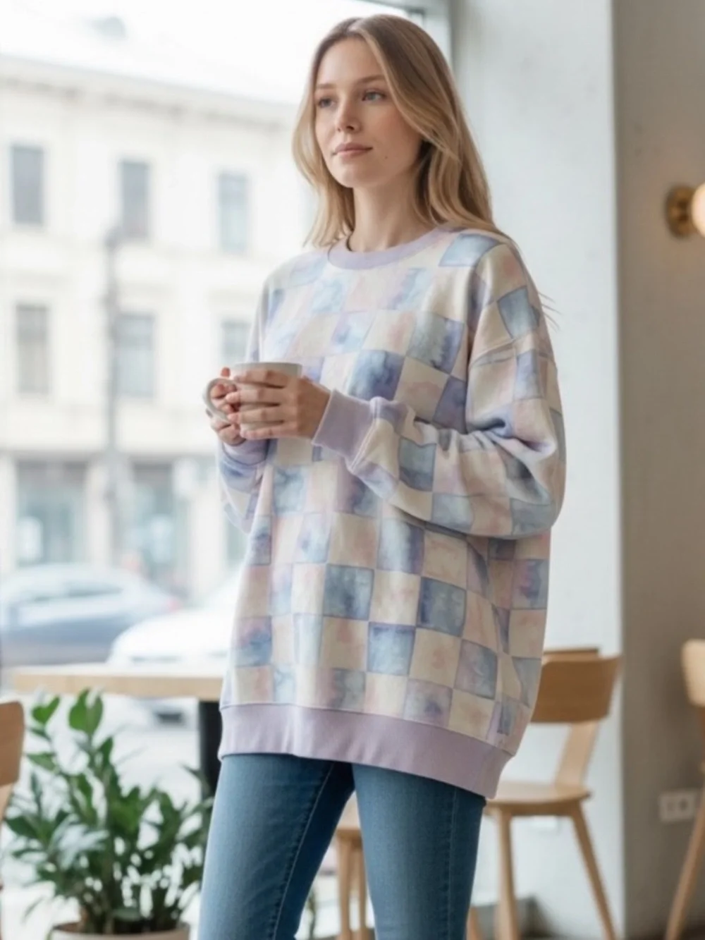 Wild fable Pastel Check Crewneck Sweatershirt - médium - Picture 1 of 4